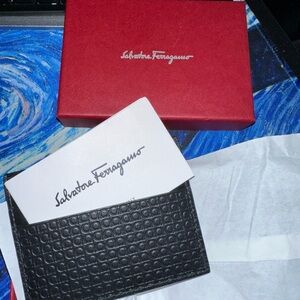 Salvatore Ferragamo Black Leather Key & Card Holder